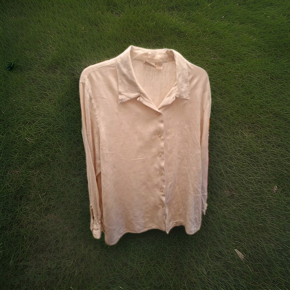 Womens Crossroads Beige Large Long Sleeves 55%linen N 45% Cotton  Shirt